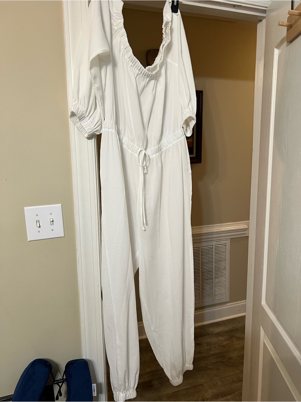 SHEIN White Elastic-Waist Jumpsuit with Drawstring